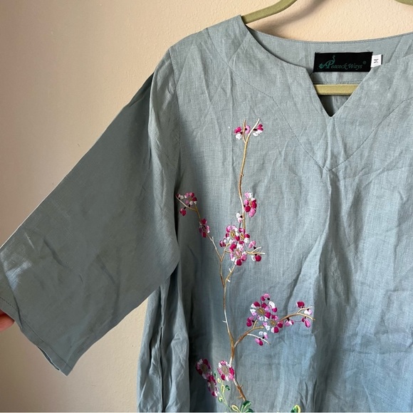 Brand new Light Blue Floral Embroidered Linen Tunic Dress, size M - Picture 4 of 16